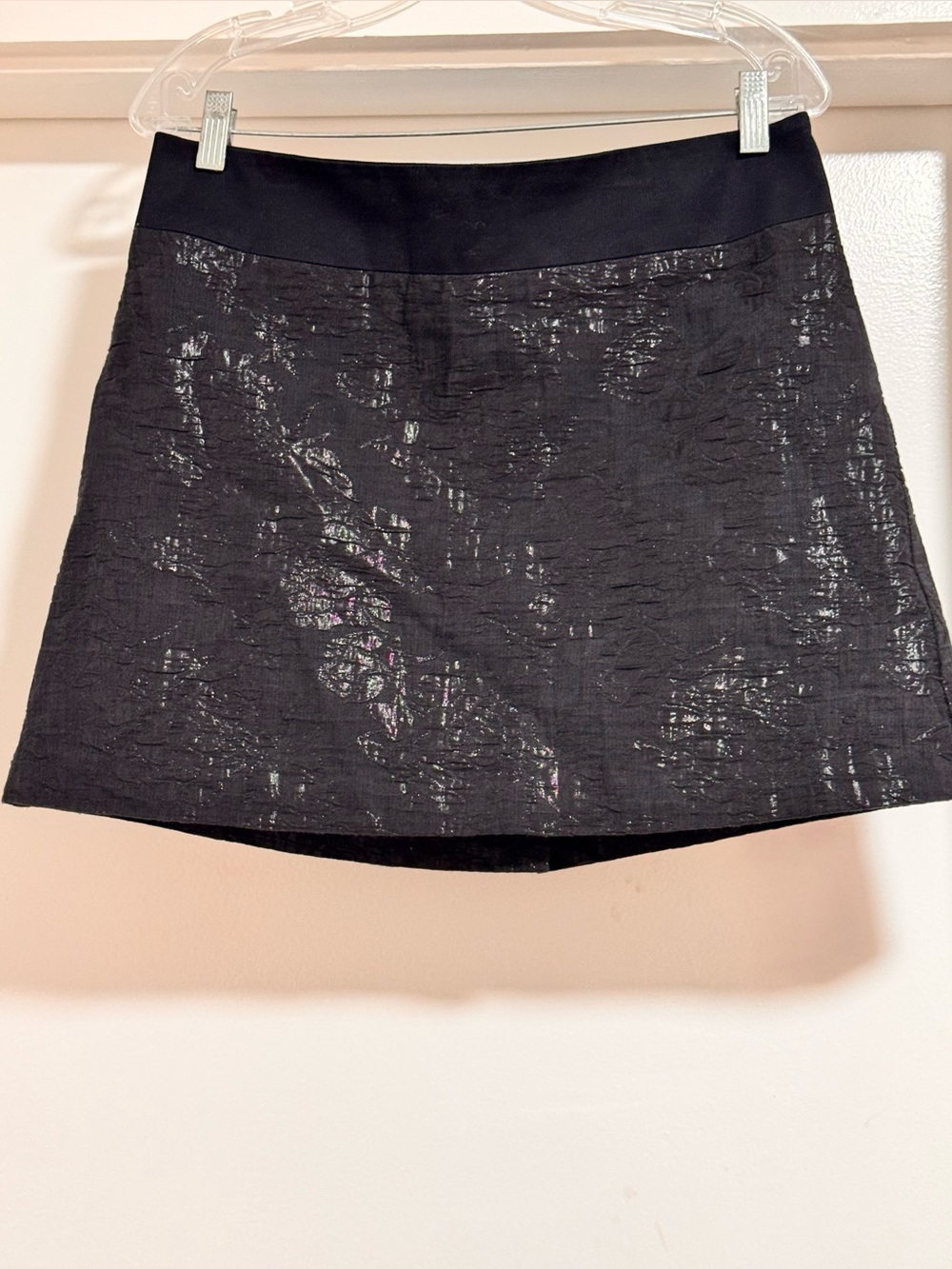 BCBGIRLS Black Metallic Jacquard Mini Skirt - Size M